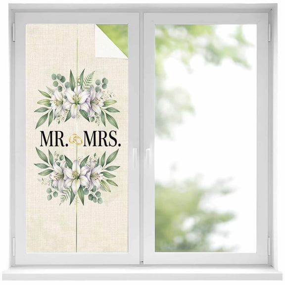 Wedding Window Privacy Film, Mr Frosted Glass Window Clings Static Cling UV Heat Blocking Reusable Door Sticker for Bathroom 19.6 x 39.3 Inch