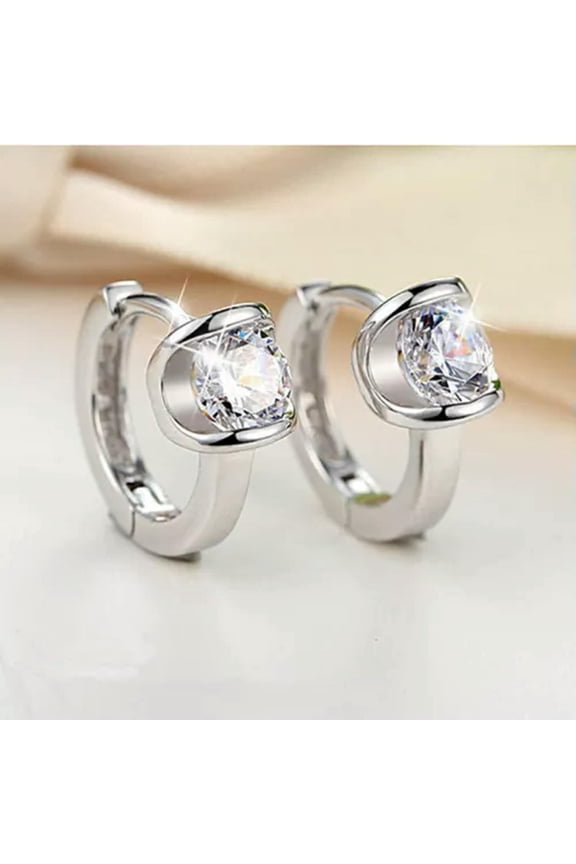 Wedding Women 925 Silver Hoop Earring Luxury Round Cut Cubic Zircon Jewelry