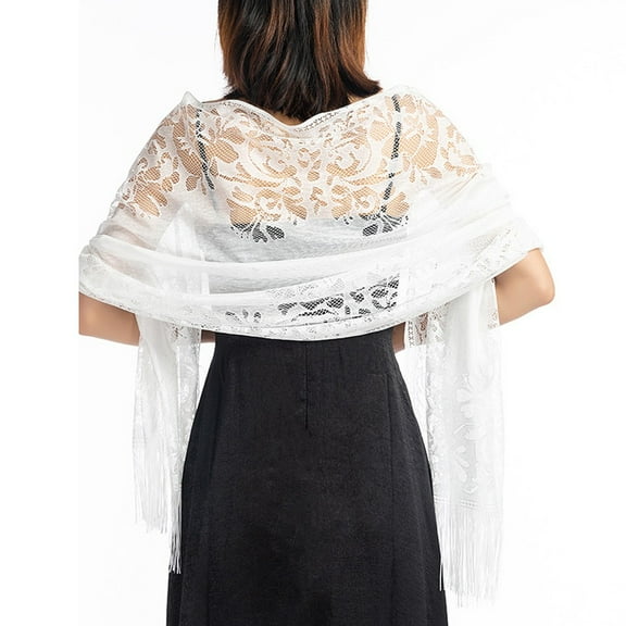 Wedding Wrap Shawl Tulle Lace Sheer Party Evening Long Shawl Scarf Tassels Proms