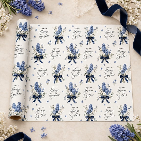 Wedding Wrapping Paper, Blue Hyacinth Floral Gift Presentation for Bridal Celebrations