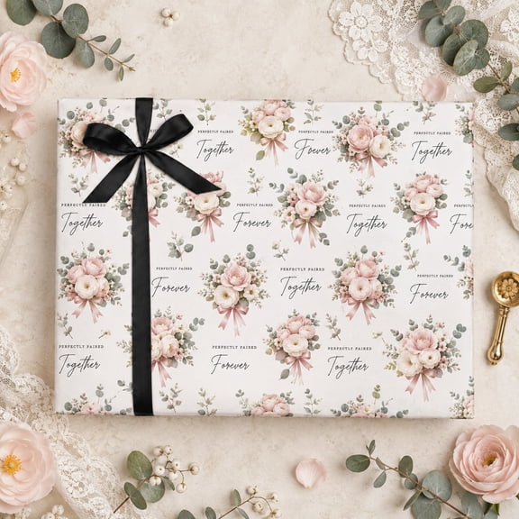 Wedding Wrapping Paper, Blush Camellia Eucalyptus Floral Gift Wrap for Bridal Shower Presents