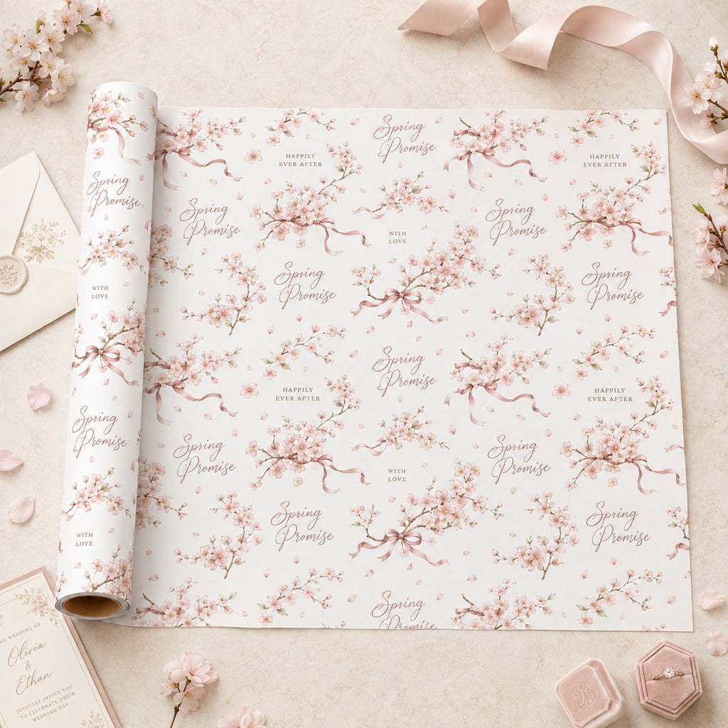 Spring Paper Toy Wedding Wrapping Paper, Cherry Blossom Sakura Branches for Bridal Gifts ...