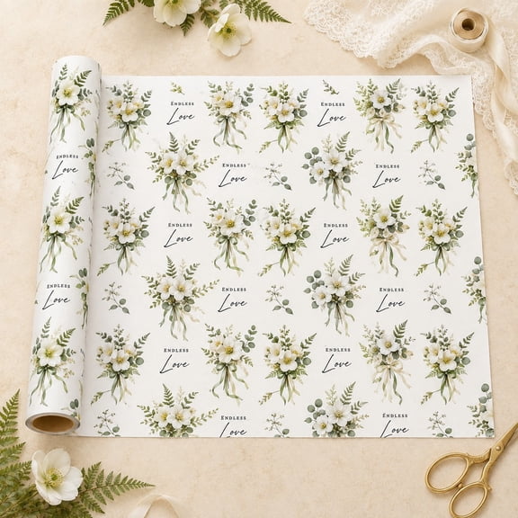 Wedding Wrapping Paper, White Hellebore Floral for Bridal Gifts