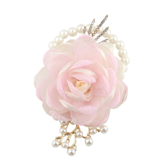 Wedding Wrist Corsage Sheer Organza Camellia Wrist Bracelet Pearl Rhinestone Bridesmaid Wrist Flower Blush Pink