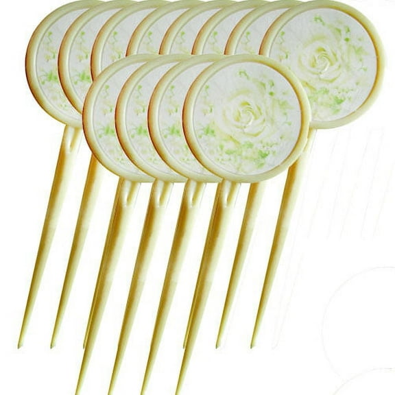 Wedding and Bridal 'Bridal Blooms' Cupcake Toppers / Picks (12ct)