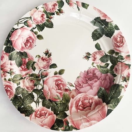 Wedding and Bridal 'Pink Roses' Large Paper Plates (8ct)