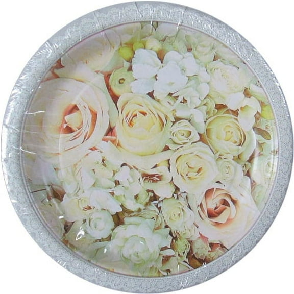 Various Roses Wedding and Bridal Disposable Paper Plates, 8 Count