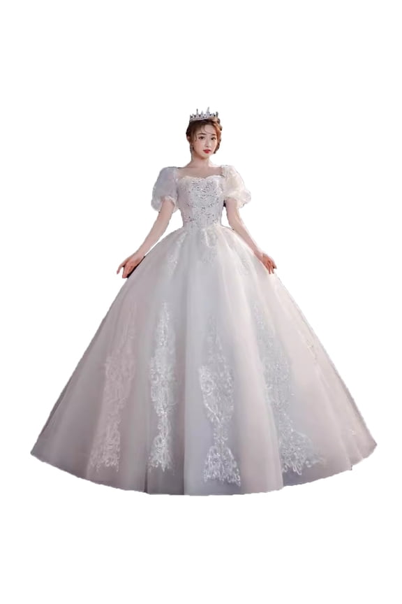 Wedding dress with train, simple princess style