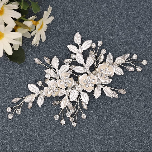Wedding hair side combs clips for bride bridal hair accessories for women (Silver)