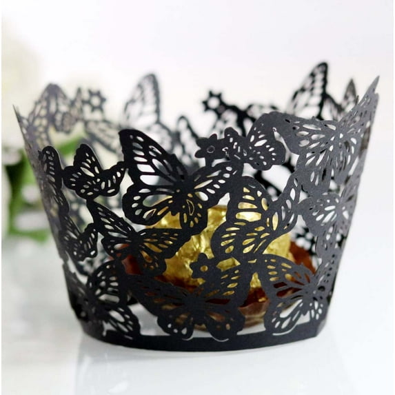 Wedding pearly pink baking cake paper edge butterfly laser hollow lace factory Beautiful lace decoration lace - Black Card
