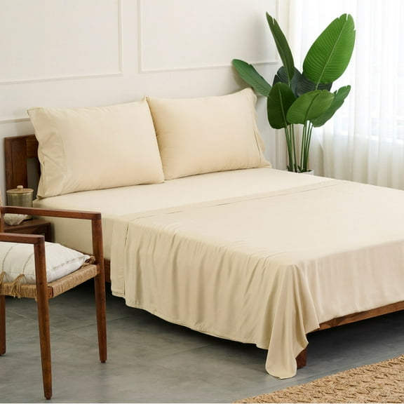 Weddingly 100% Certified Bamboo Split King Sheet Set| derived from Organic Viscose|Sateen Weave/High Cover Ratio 0.75|5 Piece Set|Gentle to Skin and Cooling|Lifetime Warranty on Craftsmanship|(Taupe)