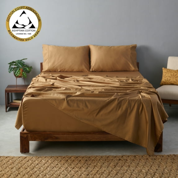 Weddingly Certified 100% Giza Egyptian Cotton Sheets|4 Piece Set|Deep pocket|Extra Long staple|Sateen Weave|Wrinkle free|(Short Queen,Taupe)
