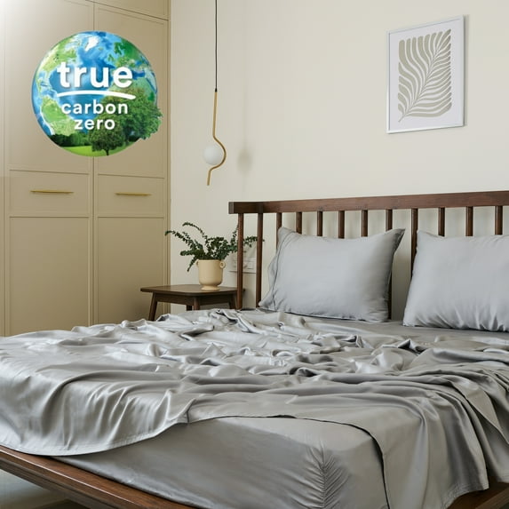 Weddingly Certified 100% Tencel Lyocell Sheets|4 piece set|Sateen Weave|True Carbon Zero|Gentle to skin|Genuity tags included|Natural sheen|Body temp regulation|Austrian Eucalyptus(Full,Light Gray)