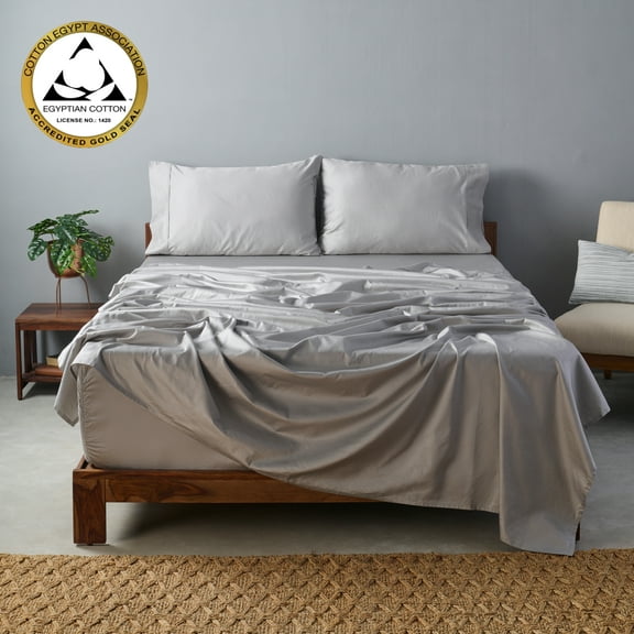 Weddingly certified 100% Giza egyptian cotton sheets|4 piece set|Deep pocket|Extra Long staple|Sateen Weave|High fabric strength,Uniform &soft|Wrinkle free|(Queen,Light Gray)