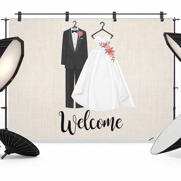 Weddings Clothing Backdrops for Photography, Welcome Marriage Beige Linen Texture Fabric Photo Background Sturdy Studio Props for Photo Studio, Video Recording, Booth & Photoshoot 7x5ft
