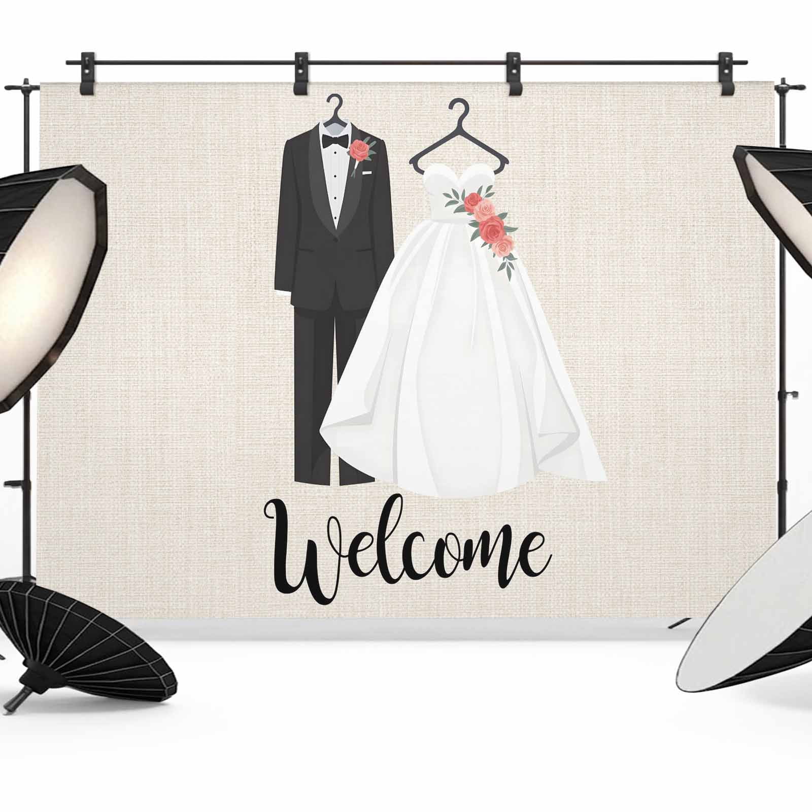 Weddings Clothing Photography Backdrop 7x5FT, Welcome Marriage Beige Linen Texture Photo Backdrops, Background for Photography Studio Photo Studio Background, Back Drop for Photoshoot
