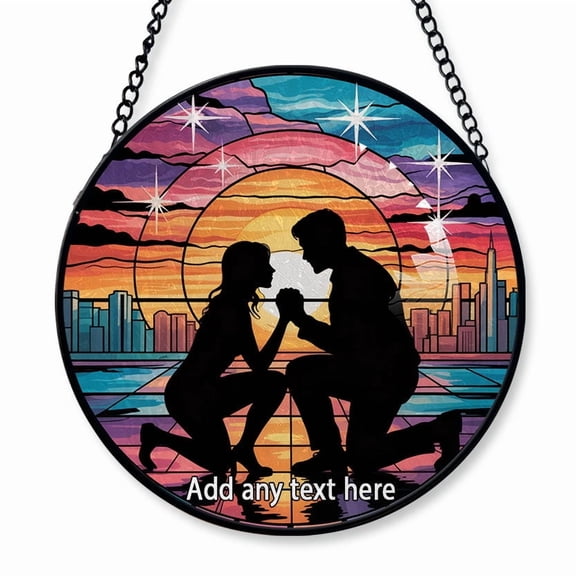 Weddings & Engagement Proposal Silhouette Stained Glass Suncatcher Window Hanging Custom Family Window Hanging with Names, Personalized Tree Decoration, Christmas 2025 Keepsake