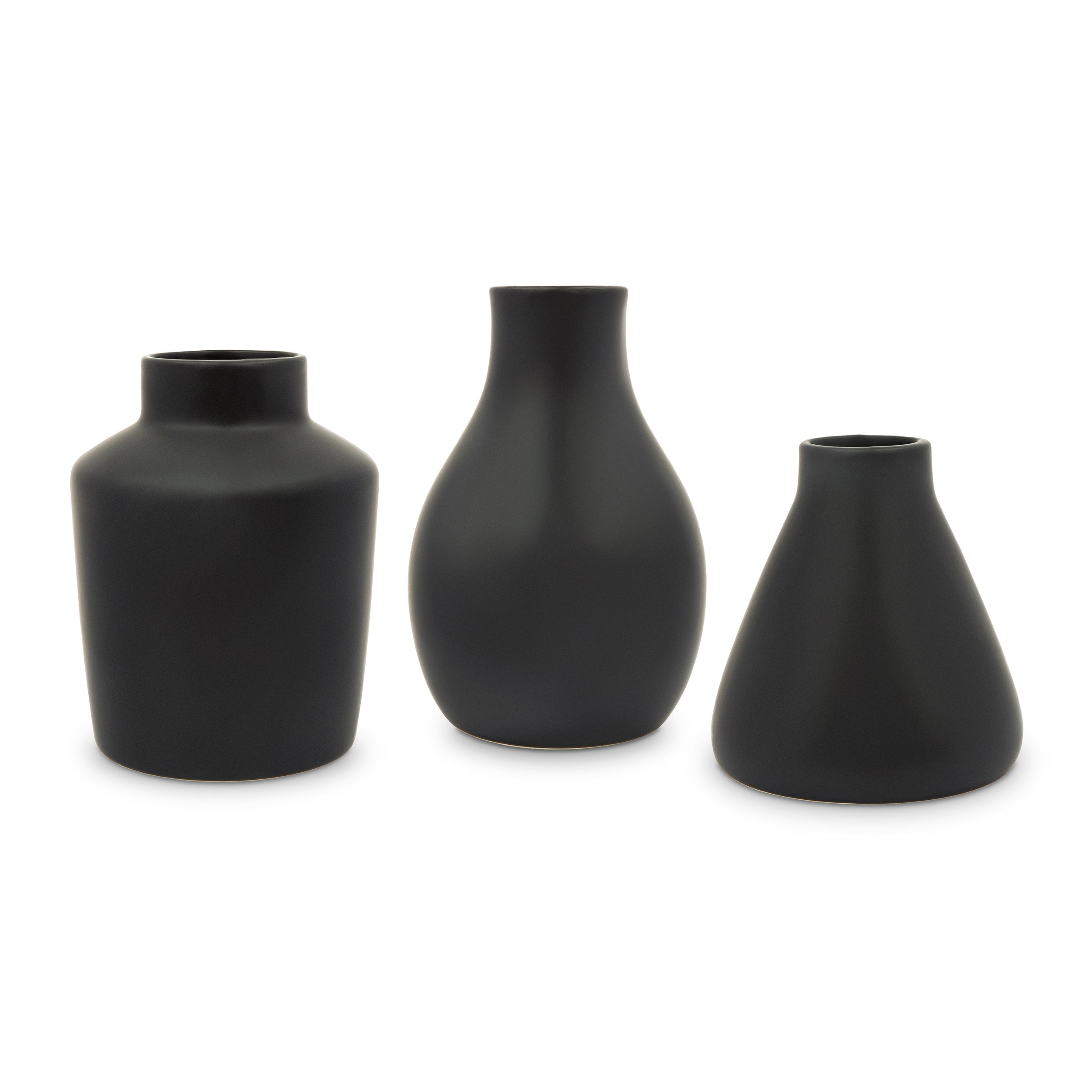 Black Ceramic Clay Flowerpot Style Table Vase Set