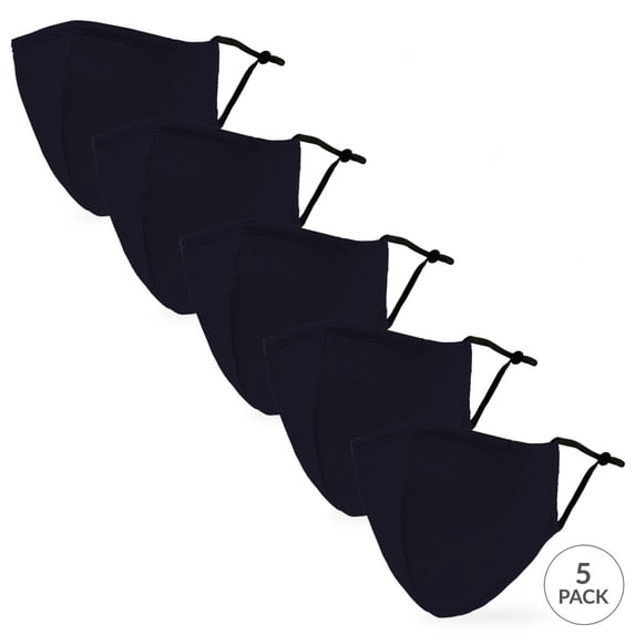 Weddingstar 5-Pack Adult Reusable, Washable 3 Ply Cloth Face Masks With Filter Pockets - Navy Blue