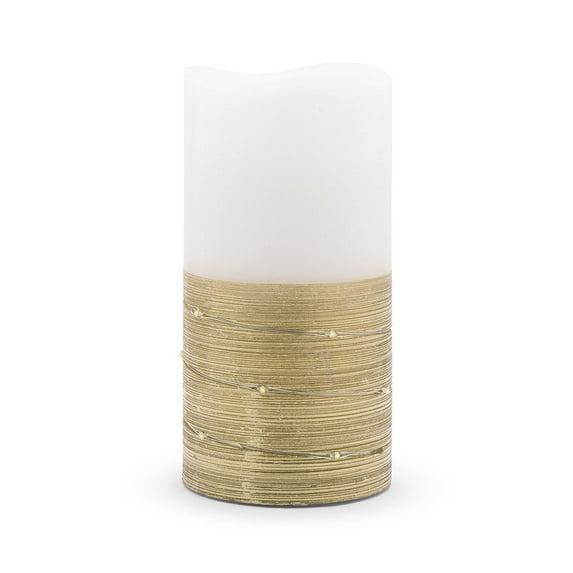 Weddingstar Artificial Flameless LED Pillar Candle - White & Gold Wire