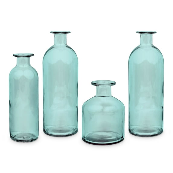 Weddingstar Assorted Glass Bottle Flower Vases - Blue - Set of 4