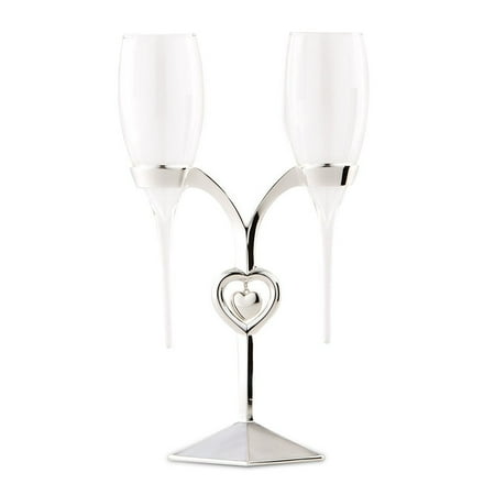 Weddingstar Glass Flutes With Silver Stand Wedding Champagne Glasses