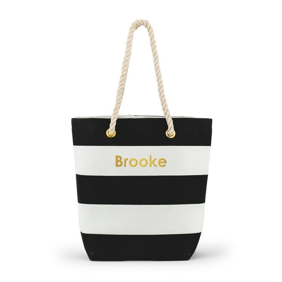 Weddingstar Large Bliss Striped Cotton Canvas Fabric Tote Bag - Black And White