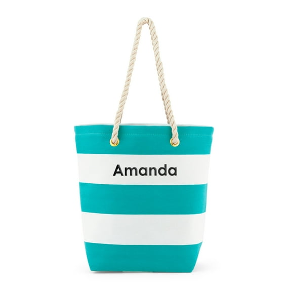 Weddingstar Large Bliss Striped Cotton Canvas Fabric Tote Bag - Blue And White