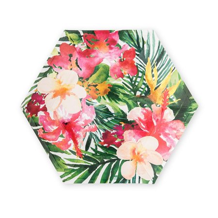 Weddingstar Large Hexagon Disposable Paper Party Plates - Tropical Floral - Set Of 8