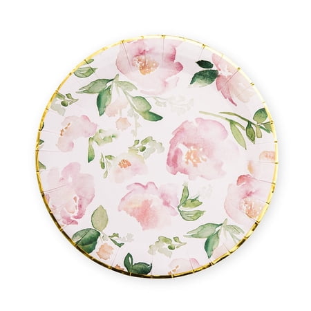Weddingstar Large Round Disposable Paper Party Plates - Floral Garden Party - Set Of 8