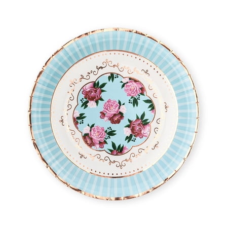 Weddingstar Large Round Disposable Paper Party Plates - Modern Floral Tea Party - Set Of 8