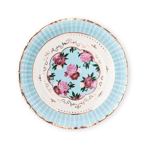 Weddingstar Large Round Disposable Paper Party Plates - Modern Floral Tea Party - Set Of 8