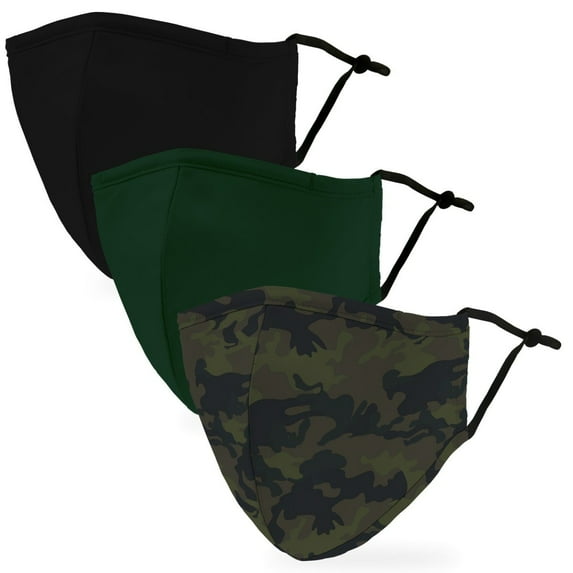 Weddingstar Variety 3-Pack Adult Reusable, Washable 3 Ply Cloth Face Masks With Filter Pockets - Camo