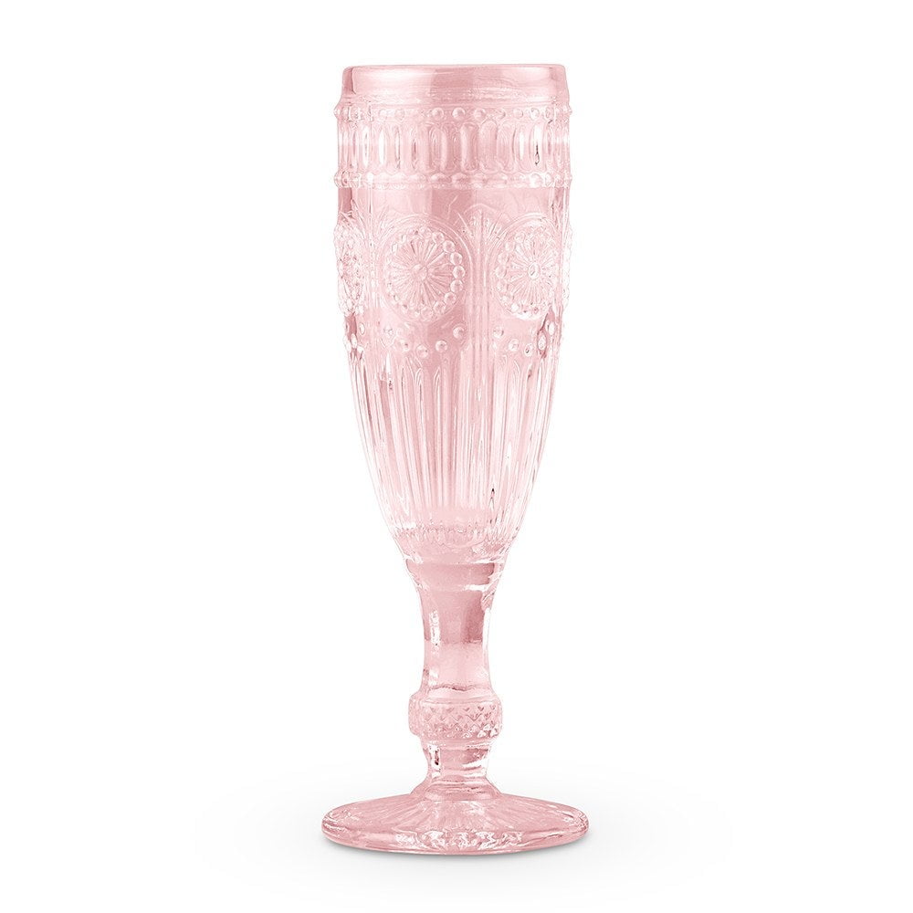 Pink Vintage Style Pressed Glass Champagne Flute