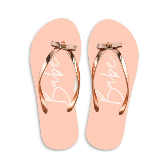 Weddingstar Women's Blush Pink & Rose Gold Flip-Flops With Bow - Babe