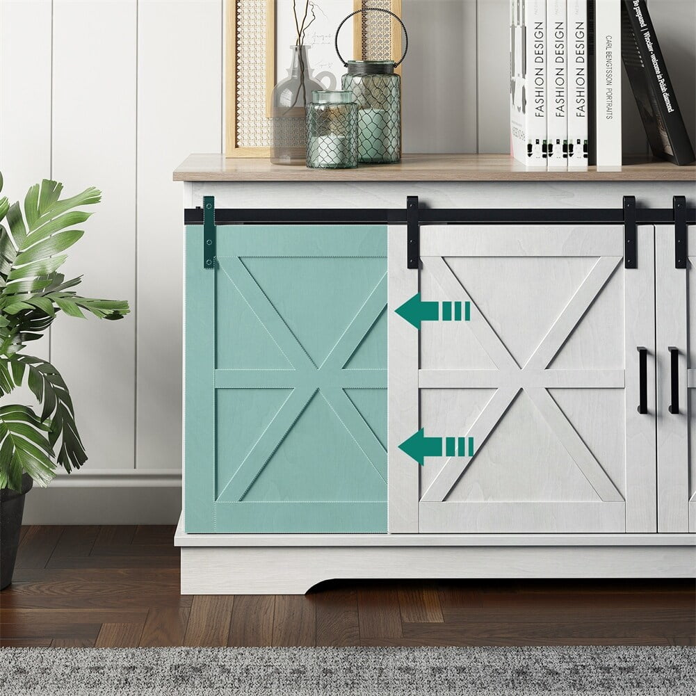 WedealFu Inc Evelynn TV Stand Sliding Barn Door Farmhouse Wood