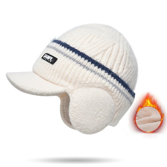 Wedfrse Trucker Hat,Baseball Cap Men Winter Hat Fleece Lined Cuff Knit Hats With Visor Warm Earflaps Ski Cap Winter Hats,Ushanka Beige
