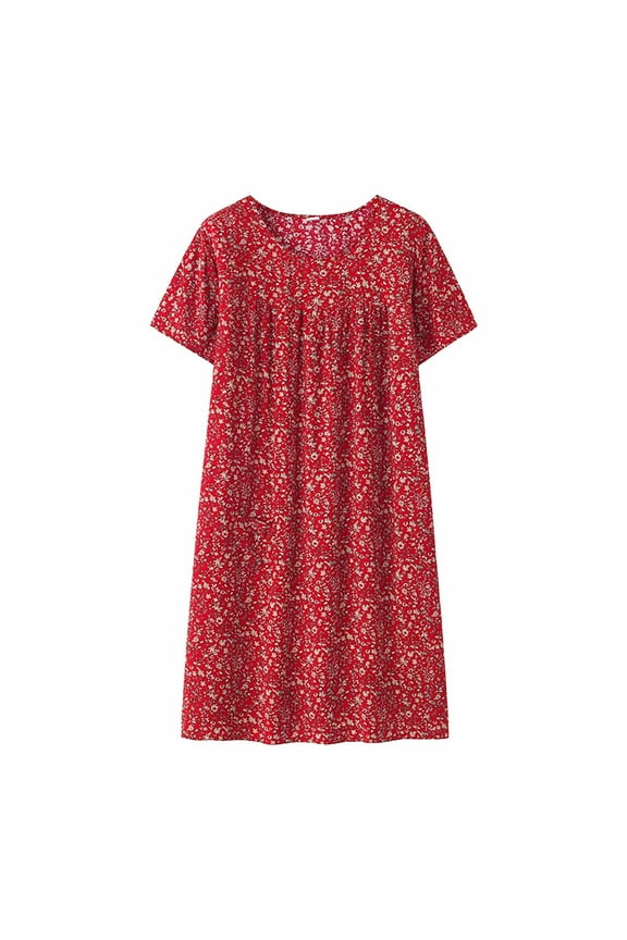 Womens Pajama Sets,Nightgowns for Women,Cotton Silk Short Sleeved Sleep Dress For Middle New Loose Fitting Home Wear Elderly Sleepwear Dress,Cotton Pajamas,Pj Sets,Night Gowns,Red,One Size