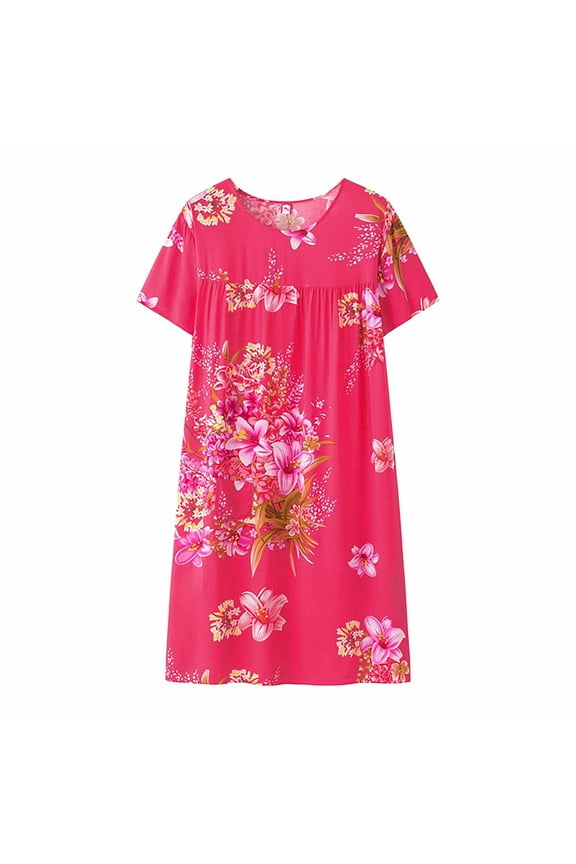 Womens Pajama Sets,Nightgowns for Women,Cotton Silk Short Sleeved Sleep Dress For Middle New Loose Fitting Home Wear Elderly Sleepwear Dress,Cotton Pajamas,Pj Sets,Hot Pink,One Size