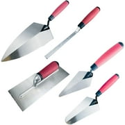 Wedge 5 Piece Professional Masonry Trowel Set Tempered Steel Blades Contains 13" Brick Jointer, 6" Pointing Trowel, 7" Gauging Trowel, 11" Brick Trowel, 11" Plastering Trowel
