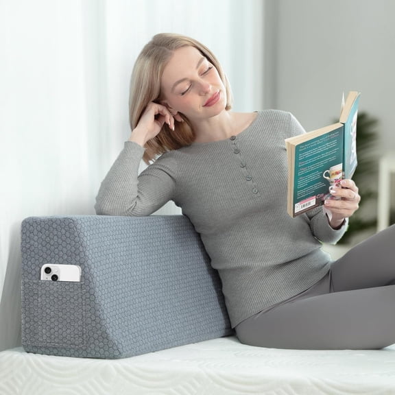 Wedge Bolster Pillow - Memory Reading & Gaming Pillow for , , - Removable Washable Cover for Bed, Couch, Floor, Gray Size(36"x9"x12")