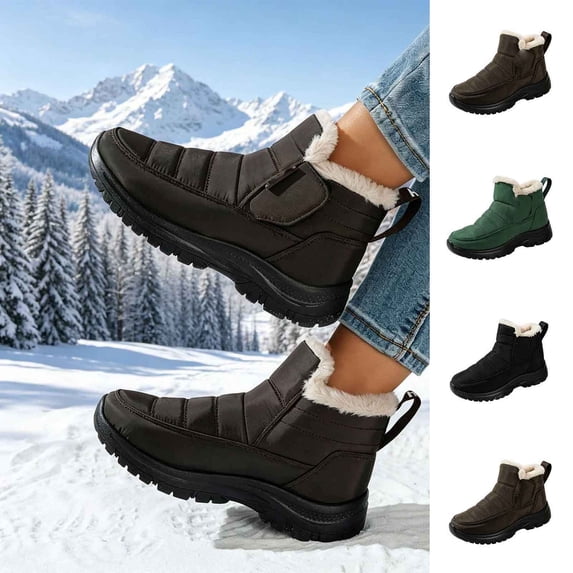 Wedge Boots Women Round Toe Thick Velvet Ankle Snow Boots Winter Comfortable Warm Fleece-Lined Short Booties for Commute Outdoor Walking