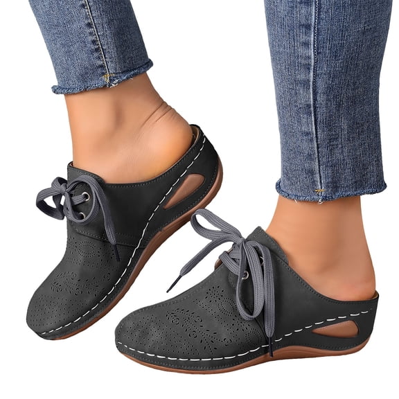 Wedge Clogs for Women Slip on Mules Shoes Comfortable Lace up Closed Toe Backless Summer Sandals