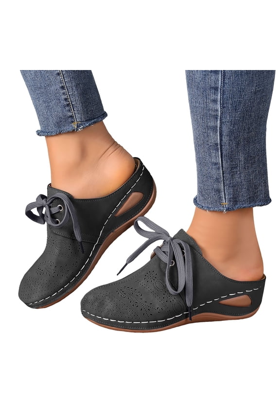 Wedge Clogs for Women Slip on Mules Shoes Comfortable Lace up Closed Toe Backless Summer Sandals