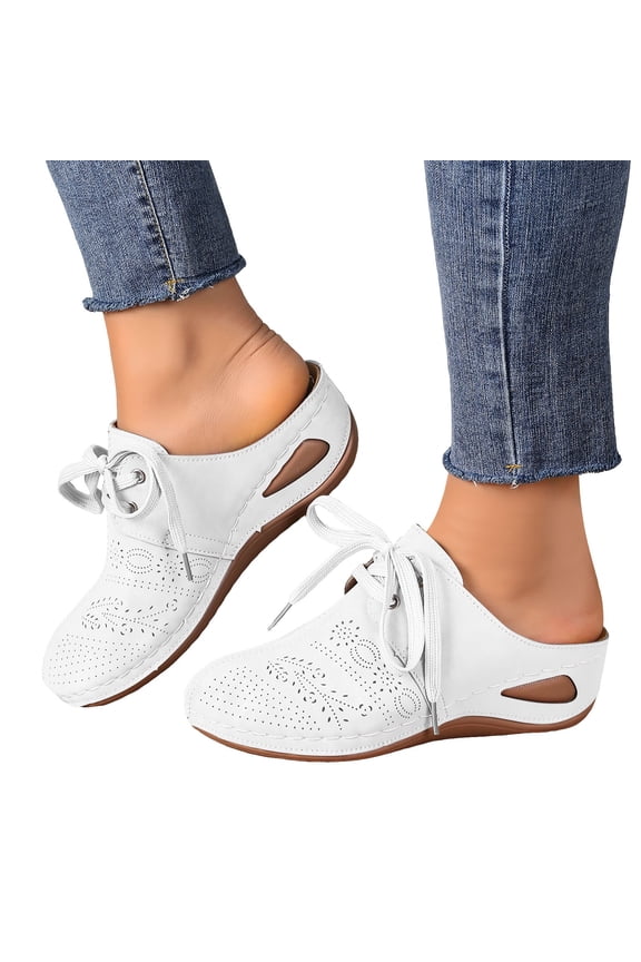 Wedge Clogs for Women Slip on Mules Shoes Comfortable Lace up Closed Toe Backless Summer Sandals