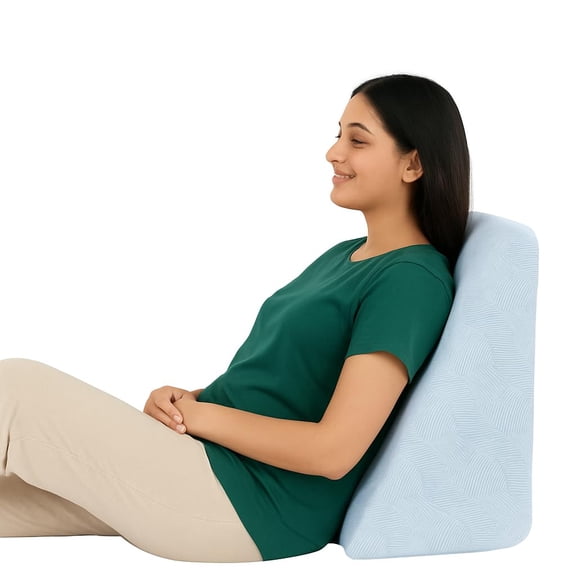 Wedge Cushion, Memory Foam Pillow, For Back Support, Sky Blue, Standard Size - 10 Inch | Wedge Pillow For Neck & Back Pain | For Leg Elevation, Acid Reflux, & Snoring, Washable Outer Cover