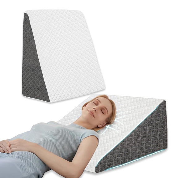 Wedge Cushion, Orthopedic Wedge Pillow For Bed, Neck Pain, White & Grey - 20 X 19.5 X 10 Inch | For Acid Reflux, Snoring, Gerd, Leg Elevation & Pregnancy | High-Resilience Memory Foam Pillow