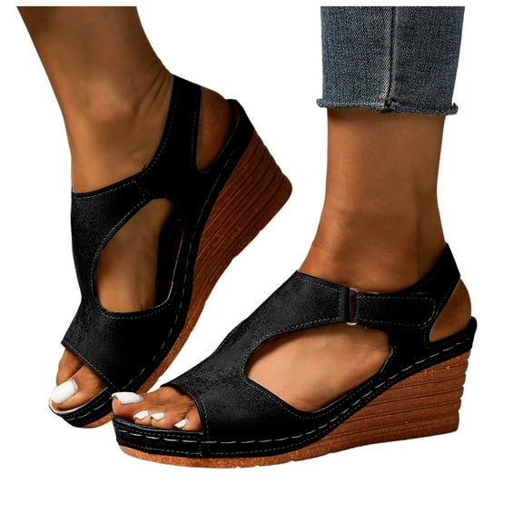 Wedge Dress Sandals for Women 2025 Summer Trendy Leather Peep Toe Platform High Heels Ladies Dressy Sandals