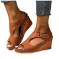 thumbnail image 1 of Wedge Dress Sandals for Women 2025 Summer Trendy Leather Peep Toe Platform High Heels Ladies Dressy Sandals, 1 of 6