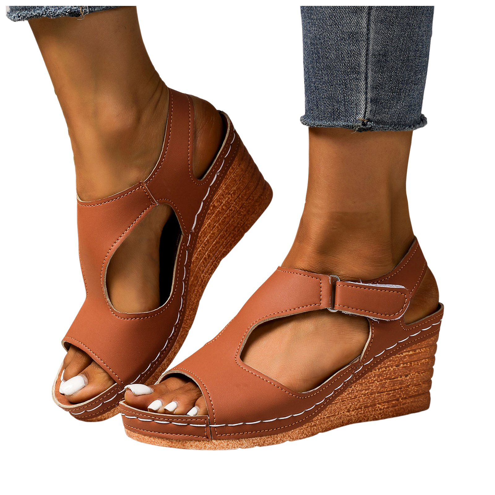 Wedge Dress Sandals For Women 2025 Summer Trendy Leather Peep Toe 